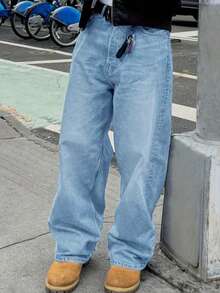 Teen Boys' Pocket Loose Wide Leg Casual Jeans - 寶藍色 - 查看 2