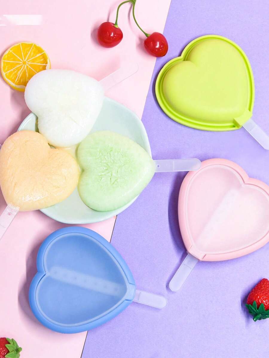 1 件心形硅胶冰棒模具带盖，迷你粉色冰淇淋冰棒制作器，DIY 冰淇淋模具，夏季厨房工具 - 彩色 - 查看 1