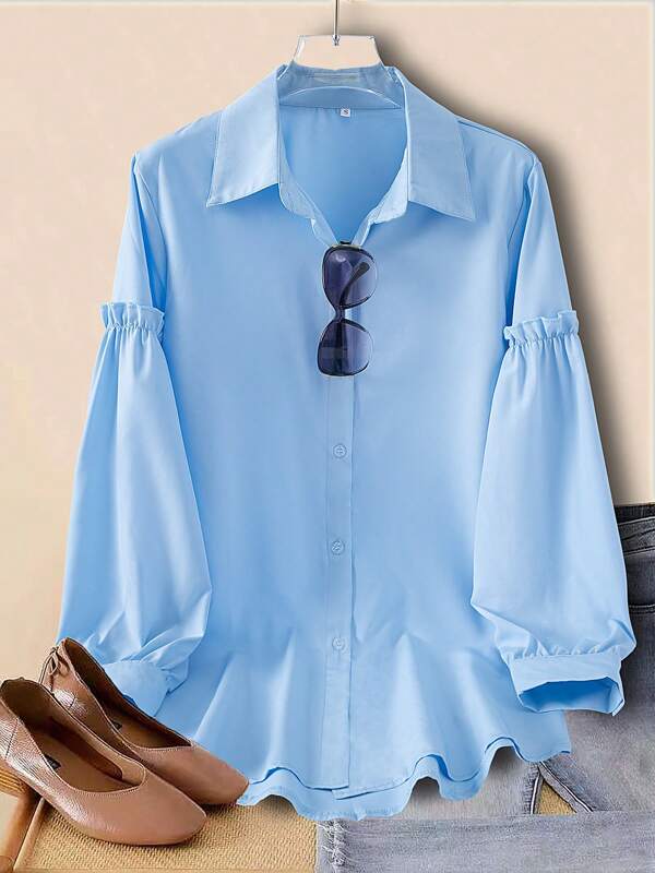 Fashionable Women's Colorblock Mid-Length Shirt