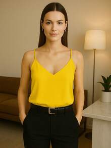Women's Tank Top With Adjustable Straps Basic Crepe Strappy Top - Amarillo - Ver 1