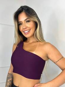 Women's Gym Tank Top One Shoulder Suplex - Màu tím - Xem 3