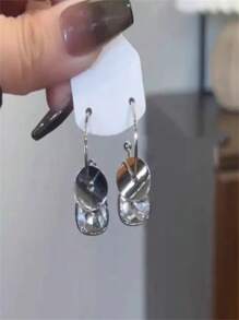 1 Pair Minimalist Square Crystal Earrings, Fashionable Hoop Earrings With High-End Elegant Design, Hypoallergenic Silver Stud