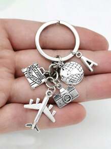 26 Letters Unisex Airplane Alloy Keychain, Street Fashion Airplane, Globe, Camera Metal Keychain Accessories, Best Friend Travel Accessories Pendant Gifts, Fashion Keychains, Car Keychains, Interesting Keychains, Men's Accessories, Women's Accessories, Ideal Holiday Gifts For Travel Enthusiasts, Suitable For Daily Wear, Mobile Phones, Backpacks, Fashion Pendant Accessories, Holiday Gifts, Birthday Gifts, Father's Day Gifts School Cartoon