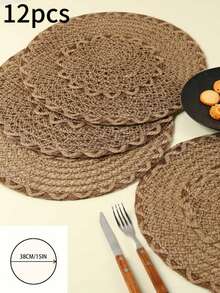 1/4/6/12 件波西米亚风格编织亚麻餐垫，圆形餐桌垫，适用于家庭厨房，适合节日聚会、生日、派对、乡村、户外用餐、家居装饰、卧室、所有季节