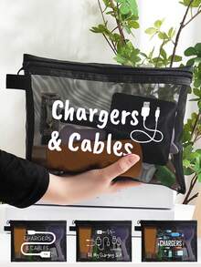 返校季充电线收纳袋、带数据线图案的网状化妆包、红色气垫便携式收纳袋、化妆包、护肤品收纳袋、旅行必需品、宿舍用品、婚礼新娘礼物、母亲礼物、生日礼物、送给朋友和老师的礼物、浴室收纳袋、珠宝收纳袋、唇油和化妆品收纳袋、暑假返校学校用品包、女士旅行包、旅行化妆包 - 彩色 - 查看 1