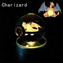 pokemon Bola de cristal de 3D Lámpara de base con Pikachu, Mew, Mewtwo y Pokeball de cristal Figura de bola de cristal Luz nocturna Regalo de cumpleaños