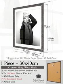 1pc Vintage Photo Frames With Charcoal Grey Wood Grain For Wall, 30x40/30x30/20x25/20x20/13x18cm, Industrial Style/Business Style/Retro Style/Black And White Style Collage Gallery Picture Frame, Nine-Grid Photo Frame Wall, Material, Widen Strips And Easy Buckle, Time-Honored Nostalgic Narrative Gift For Friends / Family