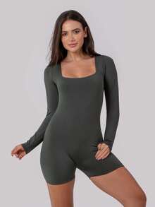 Yasmim Long Sleeve Fitness Jumpsuit RCL MODAS - xanh quân đội - Xem 1