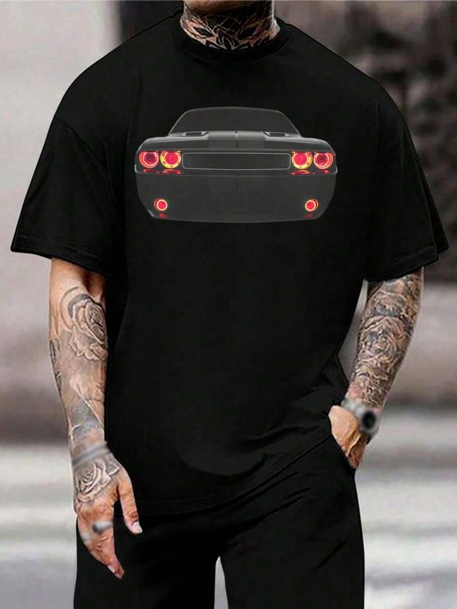 Camiseta de hombre con diseño de piloto trasero Dodge Challenger - Camiseta clásica de coche muscular. Regalo perfecto para él. Algodón negro, tallas S-5XL - Negro - Ver 1