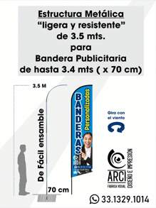 Estructura metálica tubos para bandera publicitaria 3.5 mts soporte resistente eventos exhibición comercial promoción montaje tienda fácil instalar decoración exteriores publicidad accesorios - Gris - Ver 3