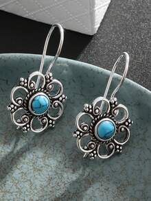 Vintage elegante türkisfarbene blumenförmige Ohrringe, geeignet für Partys und Feiertage - Mode - Übersicht 6