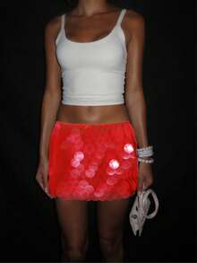 Women's Sequins Mini Skirts Low Rise Y2K Skirts Spring Summer Casual Bodycon Skirts For Streetwear - 紅色 - 查看 4
