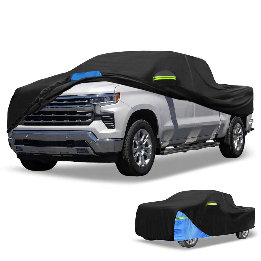 Car Cover Waterproof All Weather 210D, UV Sun Rain Protection, With Left Side Zipper - Black Blue for Chevrolet Silverado - View 1