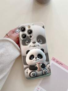 1pc Cute Cartoon Milk Tea Panda Pattern Beige Frosted Anti-Fall Precision Hole Protective Phone Case Compatible With IPhone 16/16E, Redmi, Infinix, Vivo Waterproof Shockproof Scratch Resistant - Beige - View 1