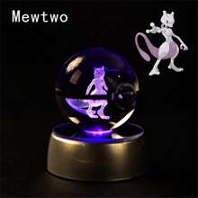 pokemon Bola de cristal de 3D Lámpara de base con Pikachu, Mew, Mewtwo y Pokeball de cristal Figura de bola de cristal Luz nocturna Regalo de cumpleaños