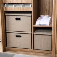 Large Collapsible Storage Bins With Lids [1Pack] Jute Fabric Foldable Storage Boxes Organizer Containers Baskets Cube With Cover For Home Bedroom Closet Office Nursery 17.7x11.8x11.8 - 卡其色 - 查看 4