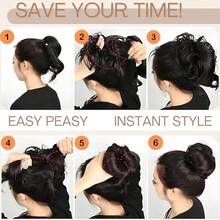 Human Hair Messy Bun Hair Piece, Dark Blonde, 5 Inch, High Density, Curly, Wig Hairpiece - Light Golden Brown - View 3