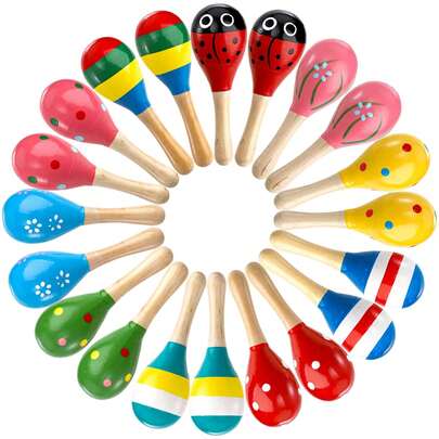 1/4/12 Pcs 4.72 Inch Mini Wooden Maracas,Hand Percussion Rattles Shaker Sand Hammer For Music Party,Birthday Parties, Carnivals(Color Pattern Random)