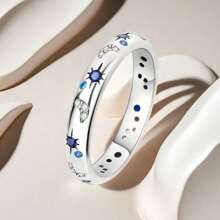 Exquisite Couples Same Style Ring, Diamond And Starry Sky Bright Ring Sterling Silver Index Ring Suitable For Weekday Clothing 7~10 US