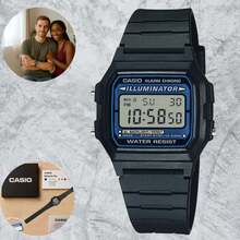 Casio F-105W-1ADF Digital Retro Blue Illumination Water Resistant Stopwatch Alarm Unisex Women Men Lightweight Watch - 黑色 - 查看 1