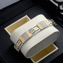 Men's Fashionable And Elegant Cross Charm Beaded Cuff Bracelet, Decorated With Synthetic Cubic Zirconia, Suitable For Daily Wear And Holiday Party Gifts