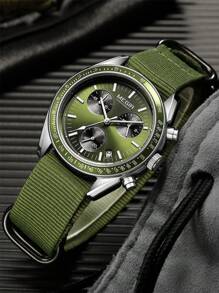 MEGIR MEGIR Luxus Quarz Uhren für Herren, Leinwand Armband, Sport Lässig Chronograph, leuchtende, wasserdichte Herren Armbanduhr mit Datum und 24-Stunden-Anzeige 2247