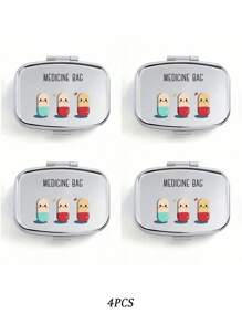 Cute Pill Letter Series Pattern Two Compartment Portable Pill Storage Room, Cute Mini Metal Storage Box, Portable Jewelry And Pill Box, Personalized Creative Gift With Cartoon Logo