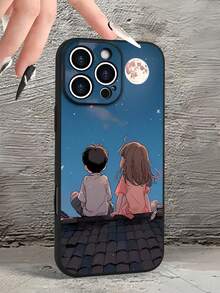 1pc Rooftop Moon Creative Pattern Full Coverage TPU Anti-Drop Phone Case Compatible With Apple 16, 15, 14, 13, 12, 11 Pro Max Waterproof Shockproof Scratch Resistant - Multicolor - View 2