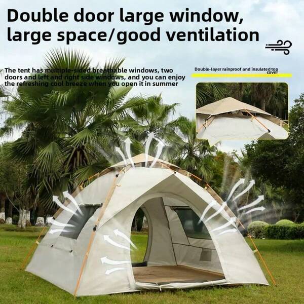 1 pieza Tienda de campaña plegable grande y automática de doble puerta y doble ventana, a prueba de lluvia y mosquitos, para reuniones familiares, picnics, camping, equipamiento al aire libre, casa al aire libre, de color blanco/gris nube, con aislamiento contra la humedad
