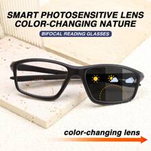 1 Stück lässige photochromatische Lesebrille mit Bifokallinse, mit doppelt verwendbarer Linse, die sich drinnen/draußen einfärbt, bequemer Wechsel zum Lesen, ausgestattet mit rutschfesten Bügeln, eine stilvolle & sportliche photochromatische Bifokalbrille
