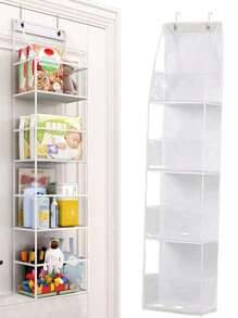 1pc 6-Compartment Foldable Hanging Bag For Snacks, Toys, Clothes Storage, Grey, With 2 Hooks For Wall/Cabinet/Door Hanging In Kitchen/Bathroom,Rear Door Storage Hanging Bags, Wall-Mounted Fabric Storage Bags, Dormitory Organizational Gadgets, And Household Wall-Mounted Storage Solutions.