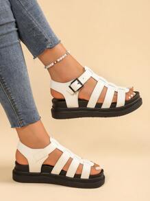 Women's Flat Sandals, New Chunky Platform Black Sandals, Roman Style Non-Slip Versatile Fashion Sandals For Summer Casual Beach
