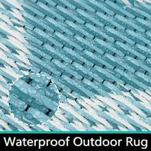 Famibay Outdoor Rug Garden Waterproof Outdoor Carpet Patio Rugs Reversible Plastic Straw Mat Lightweight Blue Geometric Garden Carpet For Camping Balcony Deck Porch BBQ