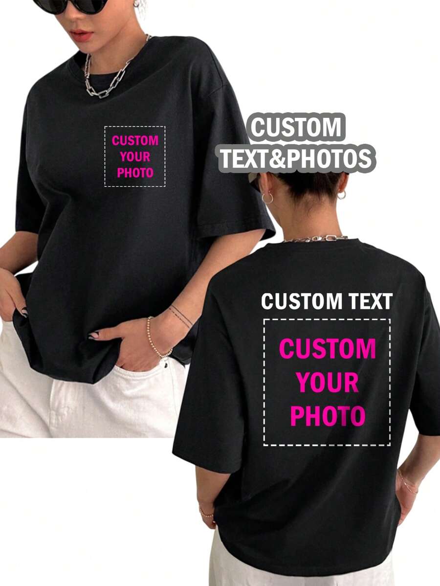 Customized Personalized Gifts, Customized Women's T-Shirts, Customized Front And Back Tops, Add Your Photos (Patterns/Logos/Family Photos/Selfies/Pets/Couple Photos),Stylish,Fashion,Hipster,Casual,Minimal Chic,Personalized,Customized,Custom,Unique,Guy Costumes,Capsule Wardrobe,Men Basic/Street Style,Ideal Gifts For Him,Boyfriend,Family,Friends,For Birthdays,For Vacation/Holiday,For School/Competition,For Sports/Climbing,Chic Autumn