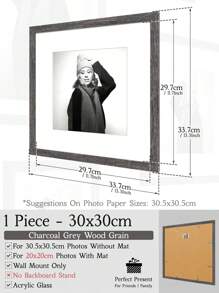 1pc Vintage Photo Frames With Charcoal Grey Wood Grain For Wall, 30x40/30x30/20x25/20x20/13x18cm, Industrial Style/Business Style/Retro Style/Black And White Style Collage Gallery Picture Frame, Nine-Grid Photo Frame Wall, Material, Widen Strips And Easy Buckle, Time-Honored Nostalgic Narrative Gift For Friends / Family