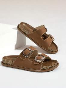 Chic Women's Summer Slippers, Comfortable Flatform Casual Slippers, Outdoors Beach Shoes, Versatile Slippers - Coffee Brown - View 7