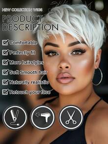 Tóc giả thẳng màu trắng 6 inch có mái dành cho nữ, mật độ cao, chịu nhiệt, lưới thoáng khí hình hoa hồng, phù hợp cho sử dụng hàng ngày, dự tiệc, lễ hội âm nhạc, lễ hội hóa trang, mọi mùa. - trắng - Xem 9