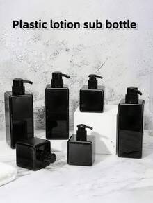 1 Stück PET Kunststoff Lotion/Duschgel nachfüllbare Spenderflasche, schwarze quadratische Form, wiederverwendbarer Seifenspender, Badezimmer Aufbewahrungszubehör für den Schulanfang
