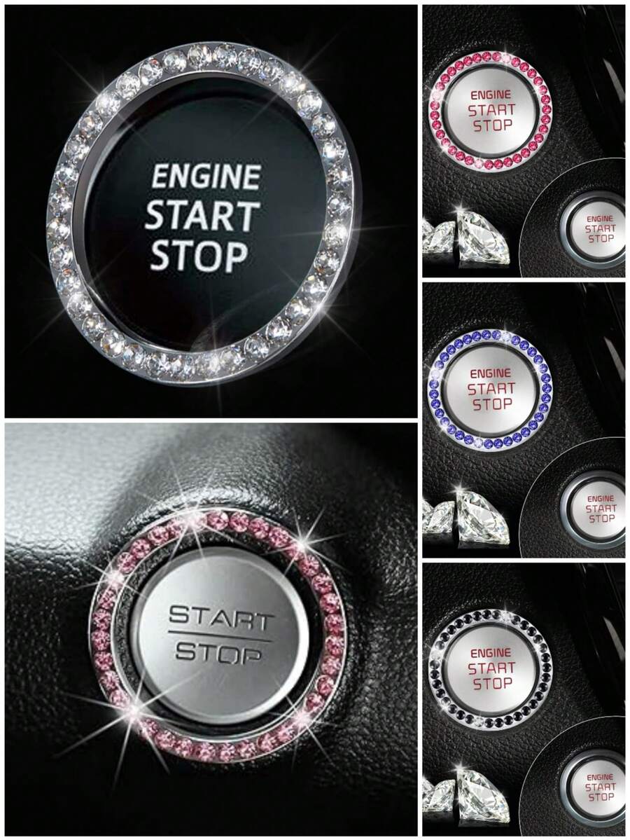 1pc Crystal Rhinestone Car Engine Start Stop Decoration Ring, Bling Car Interior Accessories For Women, Push To Start Button Cover Sticker, Automotive Decals Decorative Ring With Diamond Inlaid Crystal Ignition Ring White - Multicolor - View 1