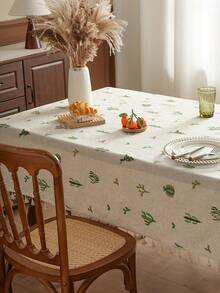 1 件带流苏的仙人掌刺绣桌布，精致的花卉刺绣装饰，适用于客厅、卧室、厨房、咖啡桌、电视柜、蕾丝边盖