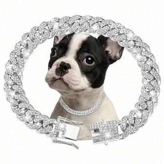 Rhinestone Inlaid Hip Hop Style Gold Dog Collar Necklace, Cat Collar, Full Diamond Fashionable Pet Necklace