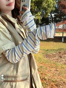 1 đôi ống tay áo ren kẻ sọc dành cho nữ, nhẹ, chống tia UV, thích hợp cho việc lái xe, đi xe máy vào mùa hè, du lịch, lễ hội. - Nhiều màu - Xem 13