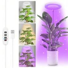 1pc Angel Ring Full Spectrum Plant Growth Lamp With Floor Stand, USB Timing Dimming, 10-Level Cycle Dimming , For Succulent Bonsai Plant Light Supplement, Indoor Seedling Lamp, Vegetable Greenhouse And Hydroponic Lamp