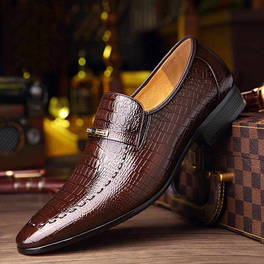 Men's High Gloss Loafers Business Oxford Lace Up Casual Patent Leather Dress Shoes - màu nâu - Xem 1