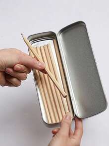 1个金属铅笔盒，高品质文具盒，带铰链，金属铅笔盒，适用于学校用品、笔筒、化妆刷收纳盒、包袋 - 彩色 - 查看 5