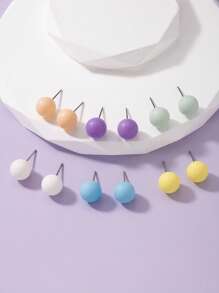 6 paires de boucles d'oreilles à tige en résine multicolores, à la mode, fraîches, mignonnes et élégantes. Convient pour le port casual quotidien, idéal comme coffret cadeau de bijoux pour femmes et filles