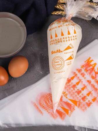 1 set de 50 piezas Bolsas de pastelería desechables, bolsas de manga con impresión de caracteres chinos para hornear