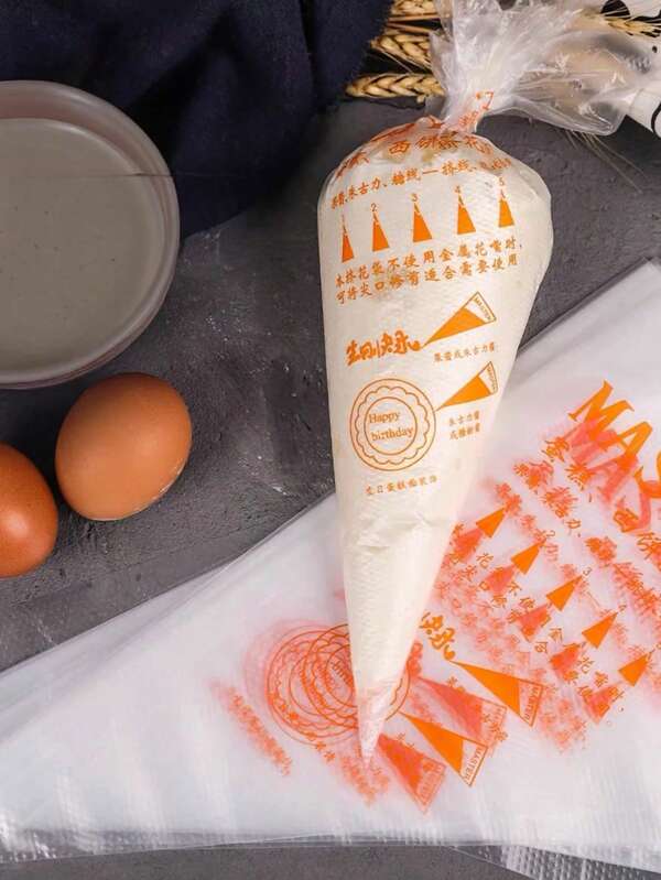 1set Of 50pcs Disposable Pastry Bag, Chinese Character Print Piping Bag For Baking