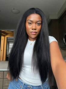 Yaki Long Straight Wig 13 * 4 * 1T Lace Wig Black Yaki Straight Hair Gradient Brown Wig Black Fluffy Long Hair Wig