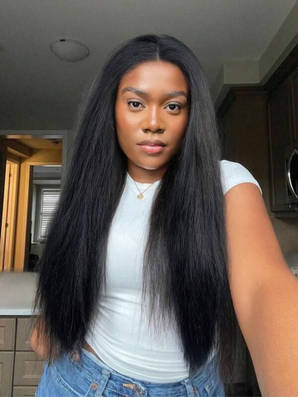 Yaki Long Straight Wig 13 * 4 * 1T Lace Wig Black Yaki Straight Hair Gradient Brown Wig Black Fluffy Long Hair Wig